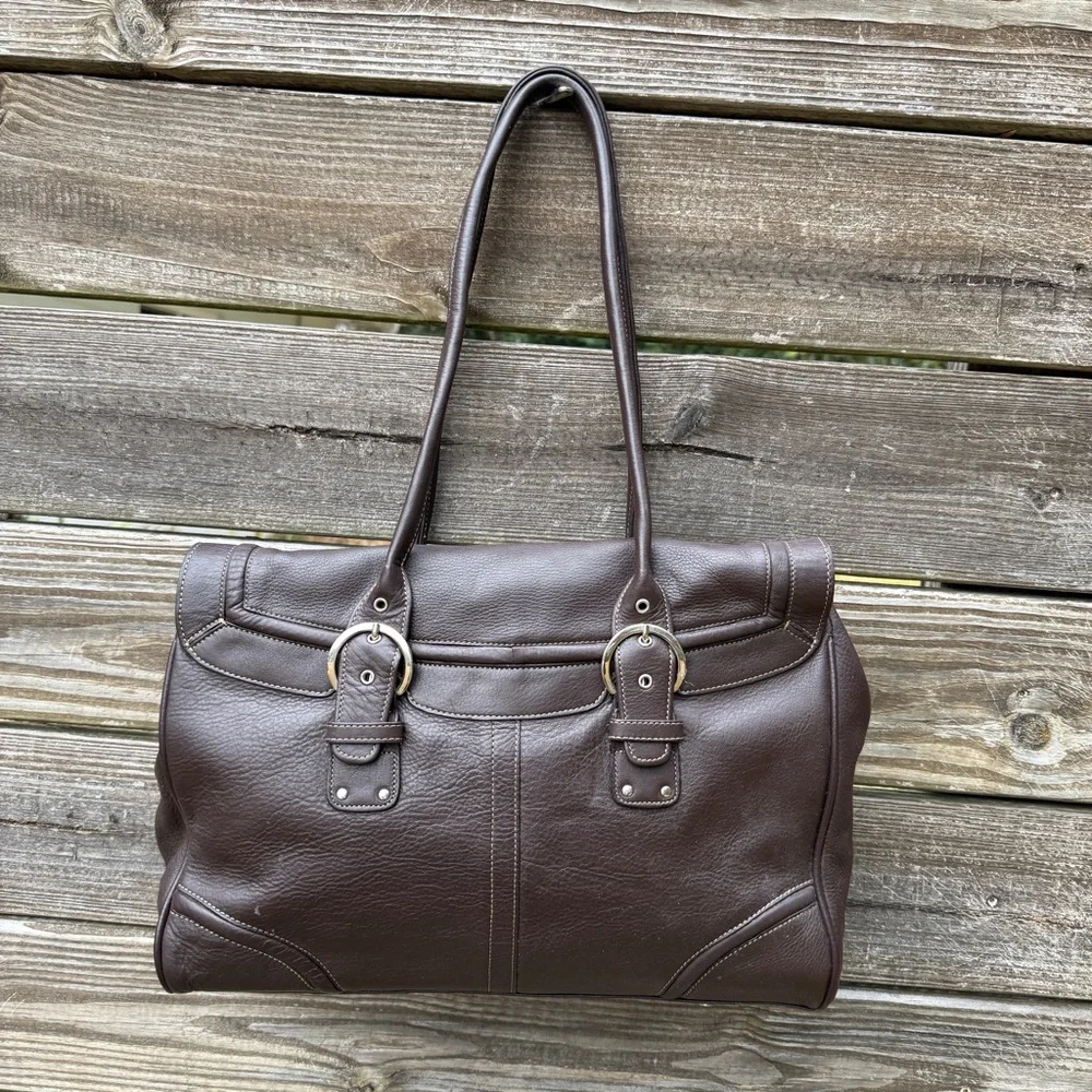 Chocolate Brown Leather Satchel Shoulder Bag by Franklin Covey with Coach Vibes